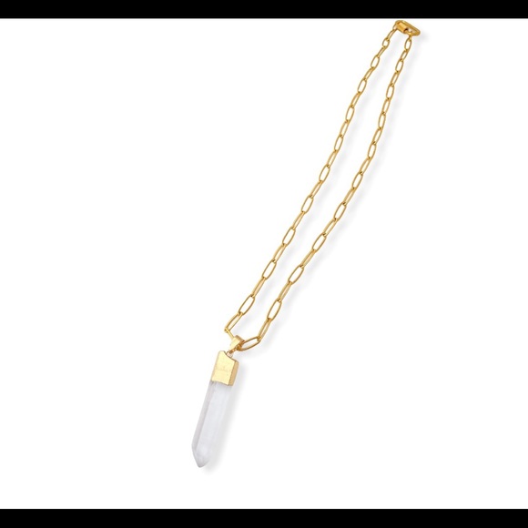 Clear Quartz Pendant Gold Oval Chain Necklace - Picture 3 of 7